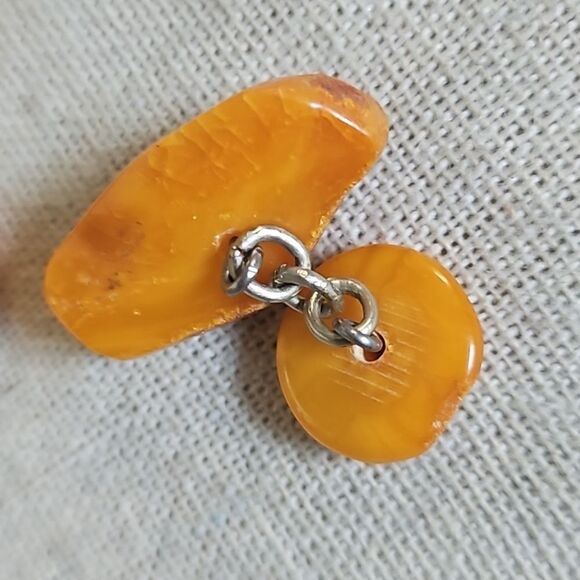 Vintage Genuine Egg Yolk Natural Baltic Amber Antique Mens Cufflinks - Picture 4 of 10